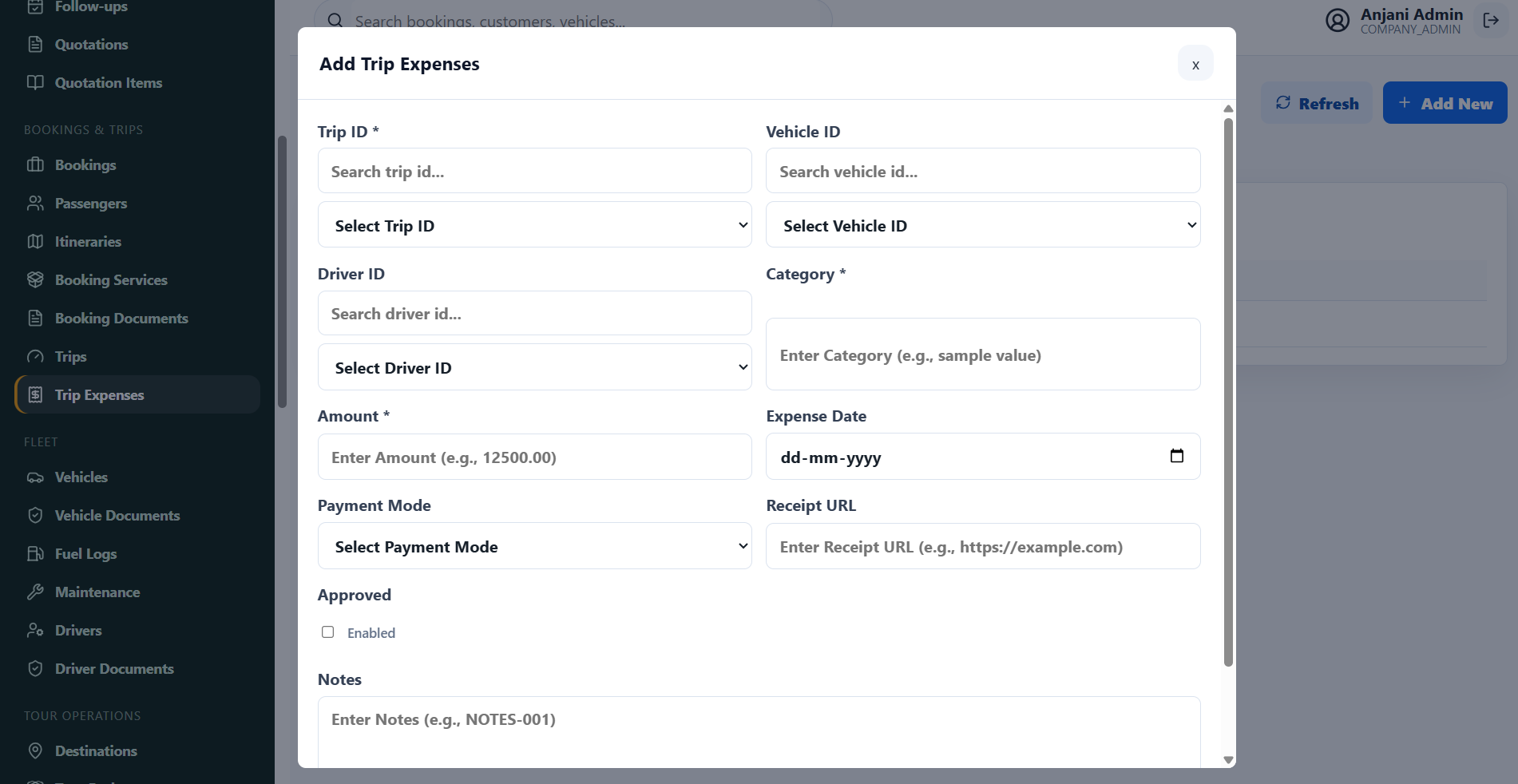 Trip Expenses Form