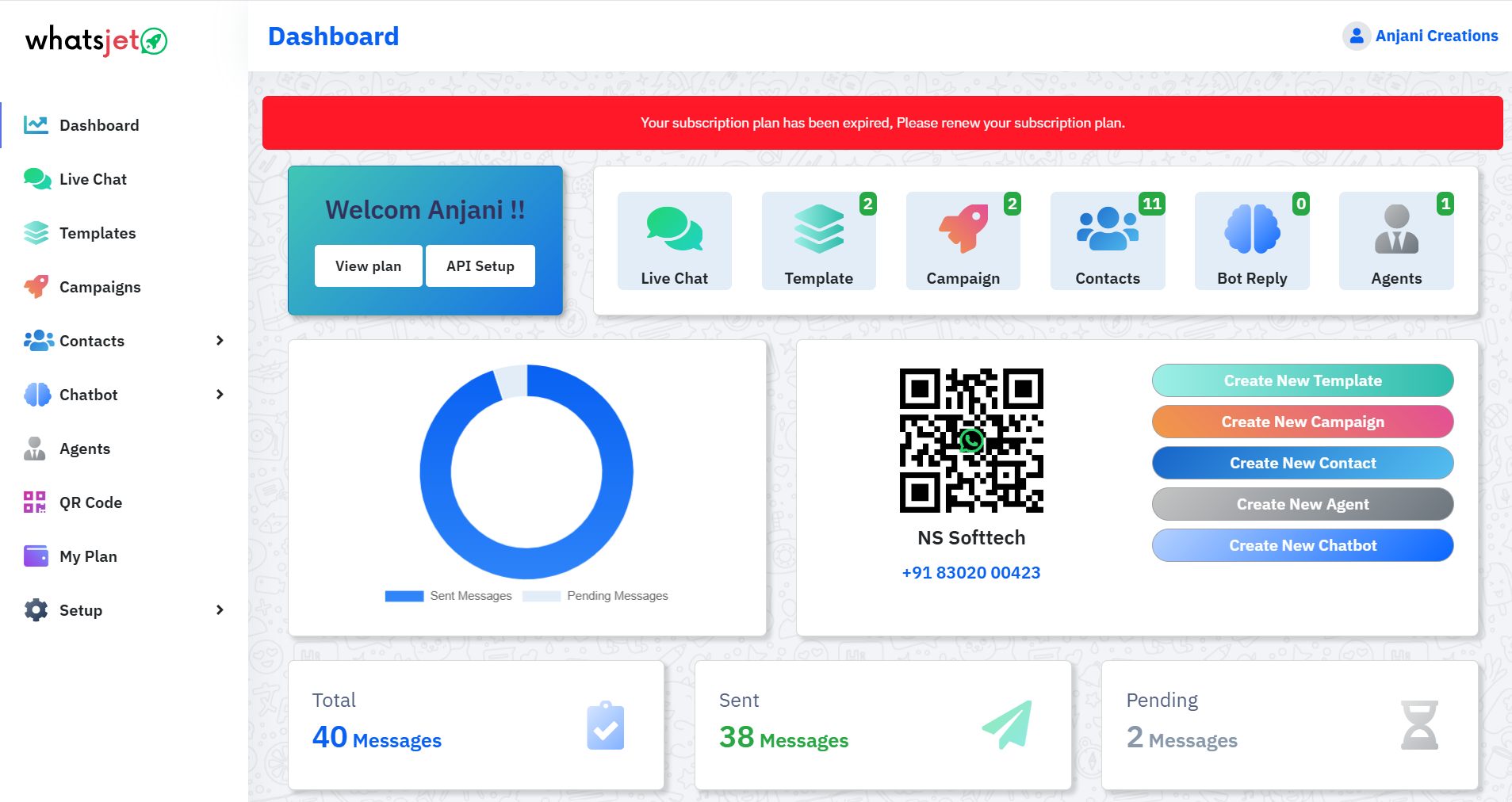 WhatsApp Broadcasting Software dashboard