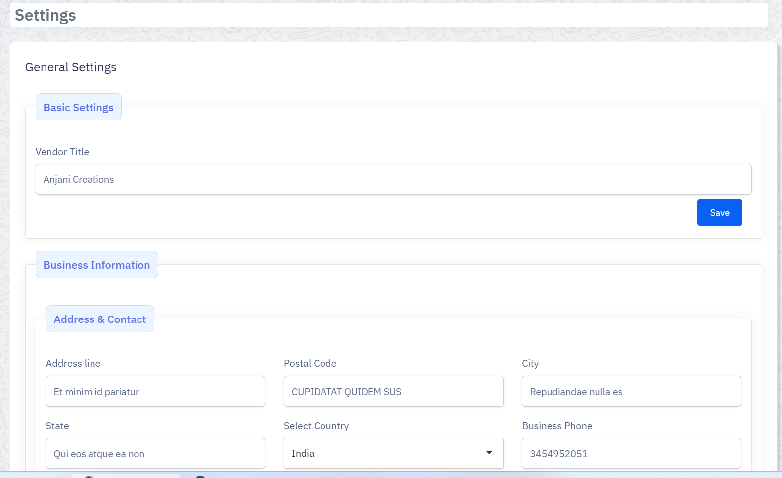 Settings Page