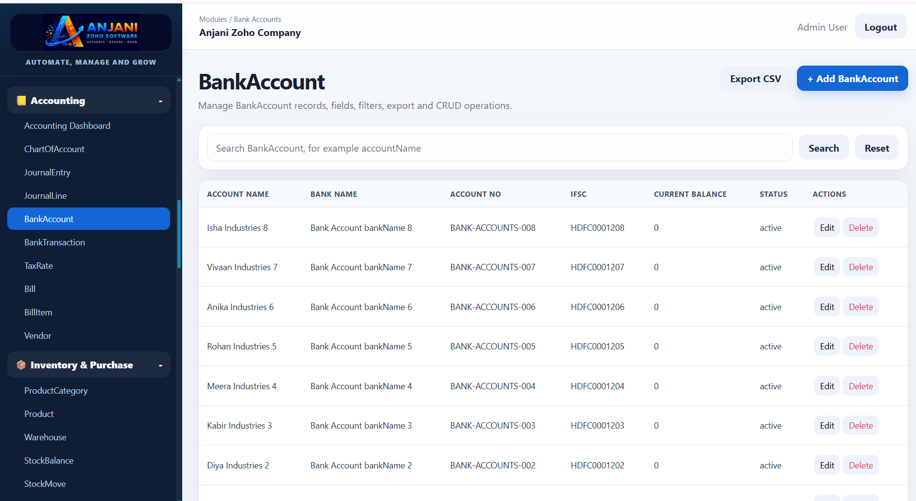 Bank Account Module