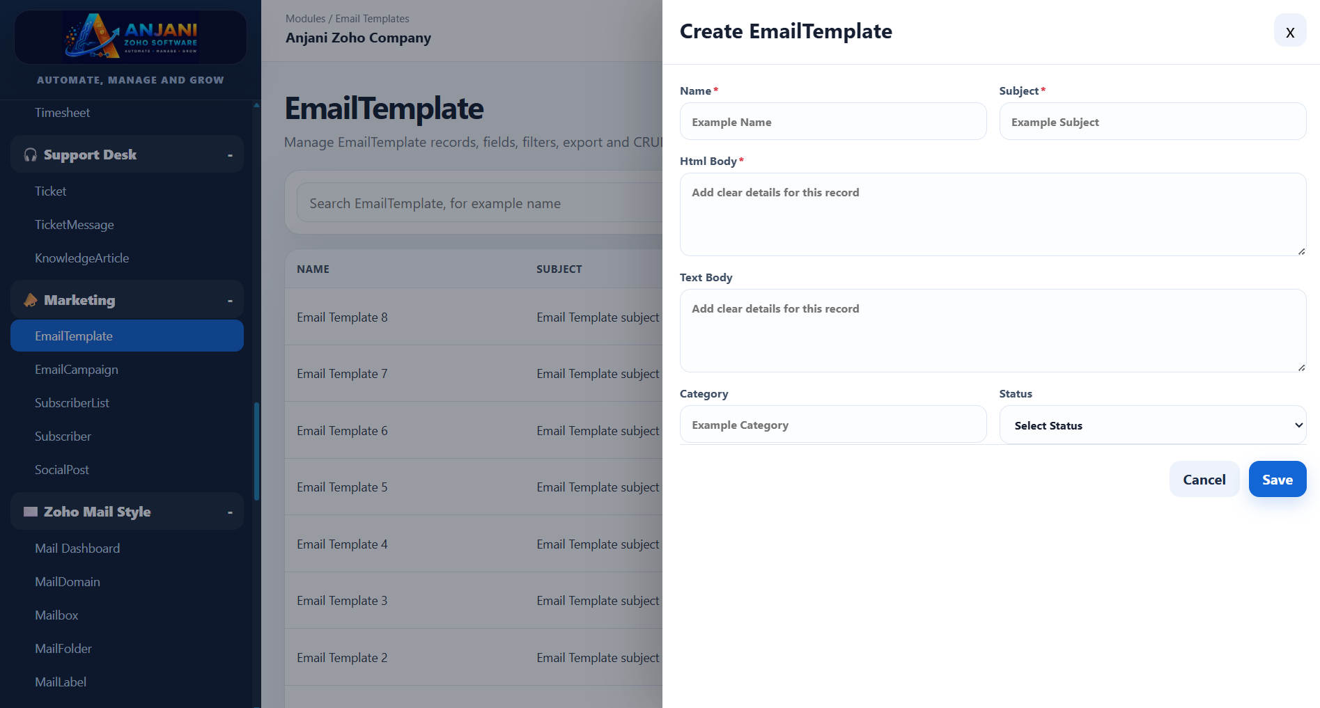 Email Template Drawer