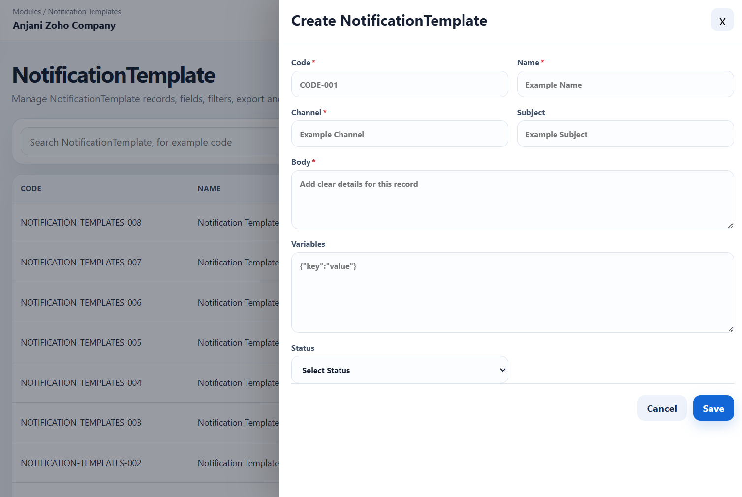 Notification Template Drawer